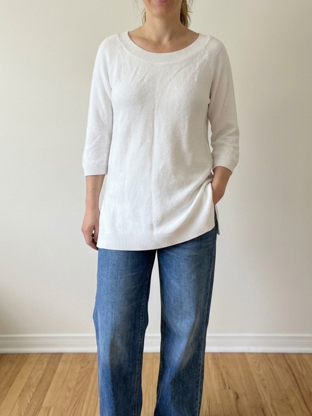 Reitmans White Crew Neck Cotton Sweater size Large